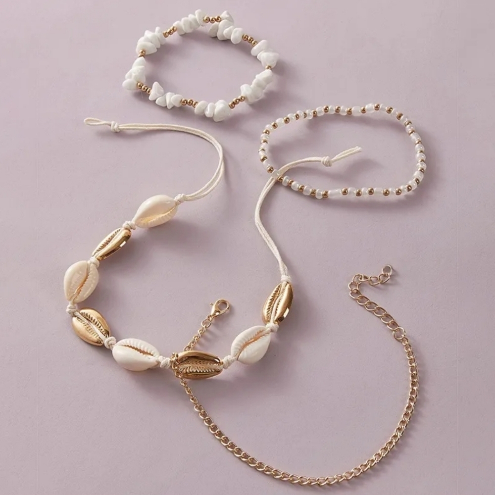 Summer Anklet Set Shell Pukka Gold Beaded - Picture 4 of 4